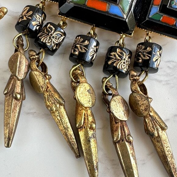 TOGO Paris Brooch and Earrings, Mosaic Glass Cabochons, Vintage Statement - Picture 5 of 7